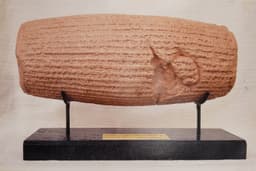 Cylinder in baked clay recording the deeds of the assyrian king Sargon